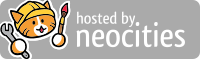 an image banner with a picture of Neocities's Mascot, Penelope the Cat, a ginger cat wearing a yellow hard hat with earholes holding a wrench and a paintbrush, with text reading: hosted by neocities